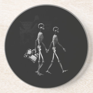 X-RAY VISION SKELETON COUPLE TRAVELING B&W DRINK COASTER