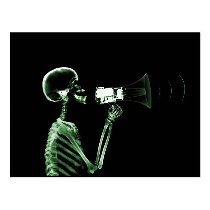 X RAY VISION SKELETON ON MEGAPHONE   GREEN POST CARDS