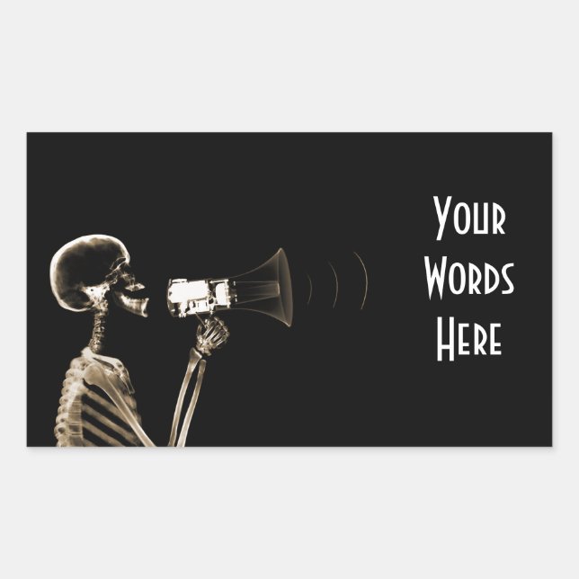 X-RAY VISION SKELETON ON MEGAPHONE - SEPIA RECTANGULAR STICKER (Front)