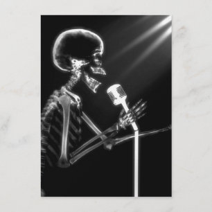X-RAY VISION SKELETON SINGING ON RETRO MIC - B&W INVITATION