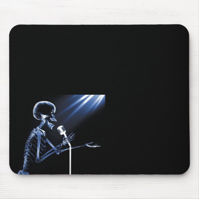 X-RAY VISION SKELETON SINGING ON RETRO MIC - BLUE MOUSE PAD (Front)