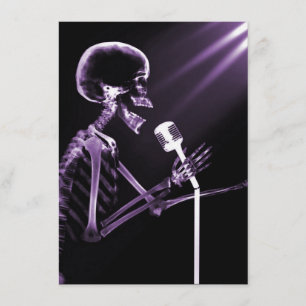 X-RAY VISION SKELETON SINGING ON RETRO MIC PURPLE INVITATION