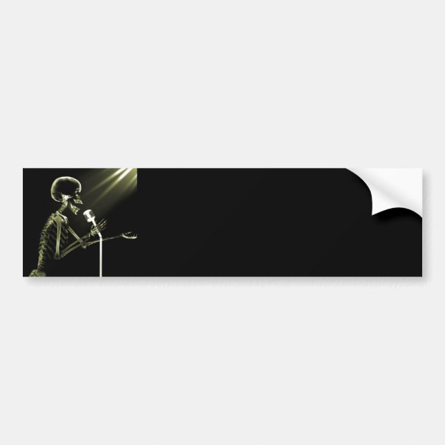 X-RAY VISION SKELETON SINGING ON RETRO MIC YELLOW BUMPER STICKER (Front)