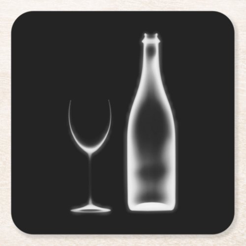 X_Ray Wine Bottle  Glass _ BW Square Paper Coaster