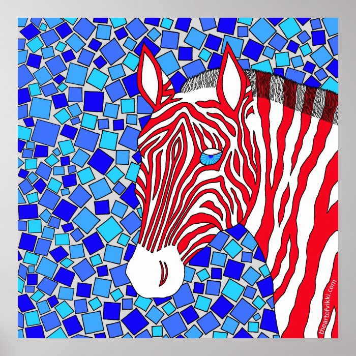 x Red White And Blue Zebra Art 24" x 24" Print