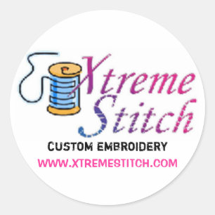 x stitch, custom embroidery, WWW.XTREMESTITCH.COM Classic Round Sticker
