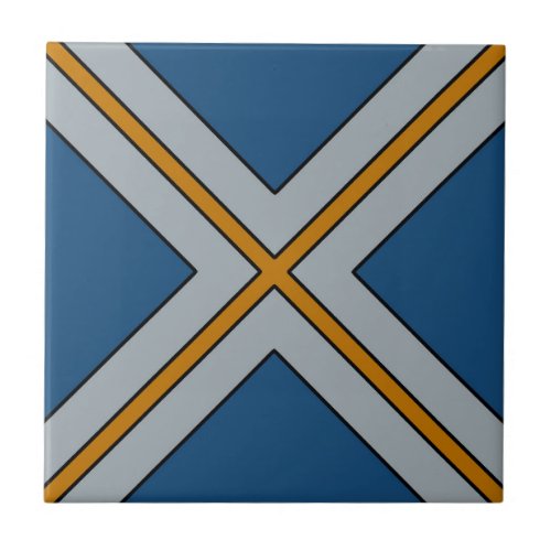 X Stripes in Blue Gray and Yellow Ceramic Tile