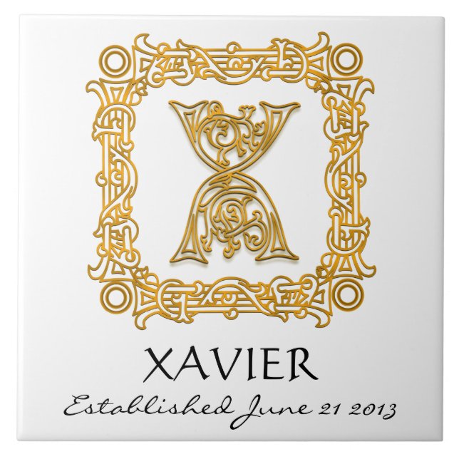 "X" Surname Wedding Anniversary Day Monogram Tile (Front)