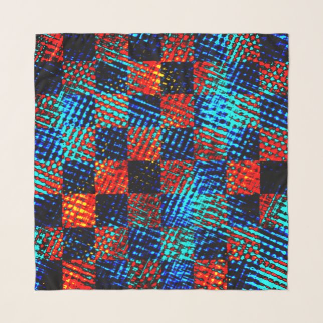 Xadrez azul, laranja, fake sujo com manchas. scarf (Front)