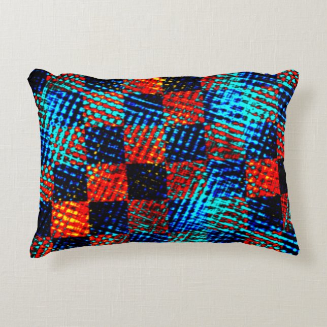 Xadrez azul, laranja, fake sujo ou manchado. accent pillow (Front)