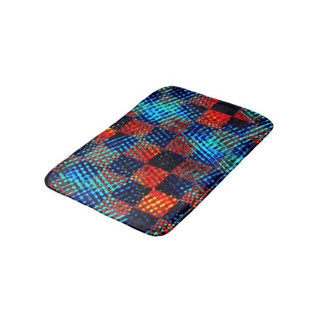 Xadrez azul, laranja, fake sujo ou manchado. bath mat (Angled)