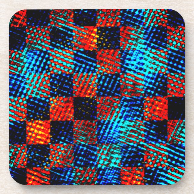 Xadrez azul, laranja, fake sujo ou manchado. beverage coaster (Front)