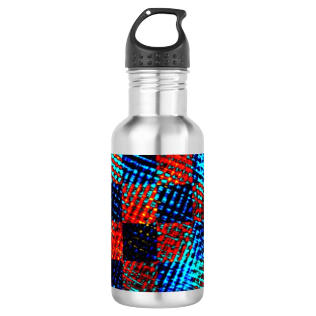 Xadrez azul, laranja, fake sujo ou manchado. stainless steel water bottle (Front)
