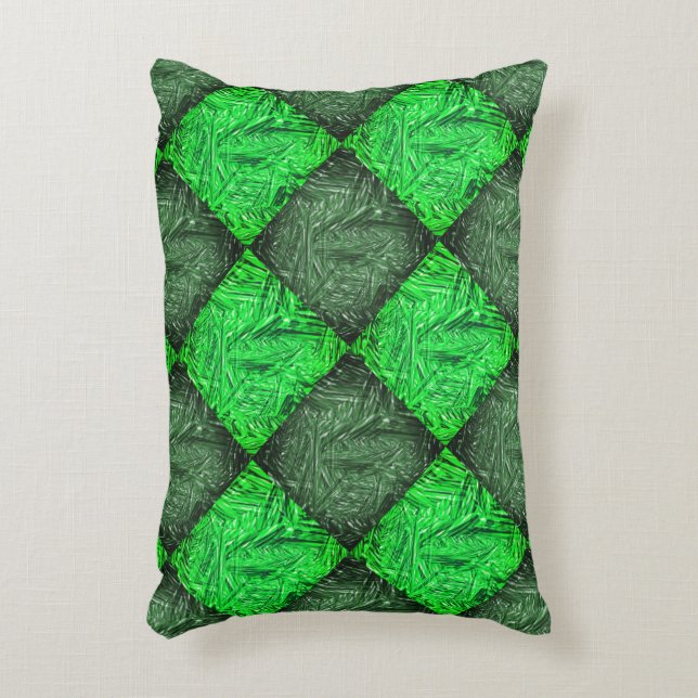 Xadrez verde falsa grama ou folhas de coqueiro. accent pillow (Front(Vertical))