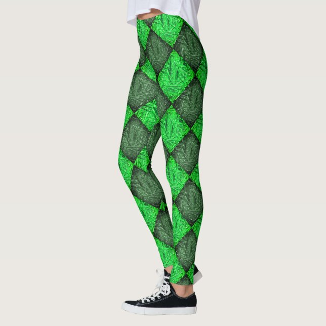 Xadrez verde falsa grama ou folhas de coqueiro. leggings (Left)