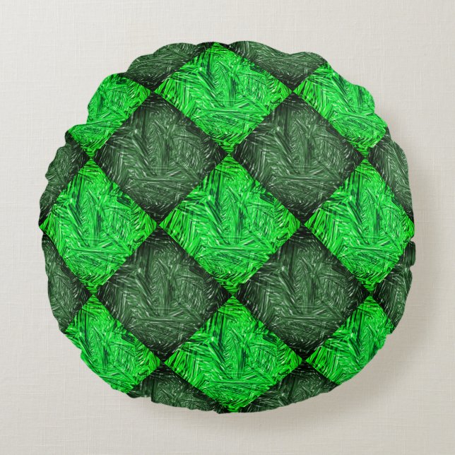 Xadrez verde falsa grama ou folhas de coqueiro. round pillow (Front)