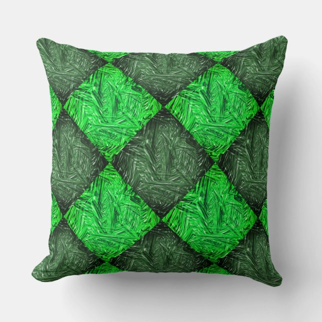 Xadrez verde falsa grama ou folhas de coqueiro. throw pillow (Front)
