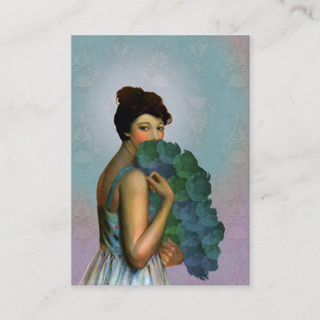 Xahara: 1917 Fashion Portrait in Aqua and Green Business Card (Front)