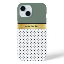 Xanadu - Grayish Green: White and Black Polka Dots iPhone 15 Case