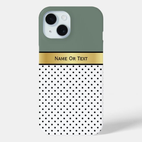 Xanadu _ Grayish Green White and Black Polka Dots iPhone 15 Case