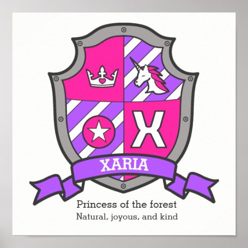 Xaria name meaning heraldry crest unicorn poster