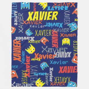 Xavier custom name pixel graphic monster fleece blanket