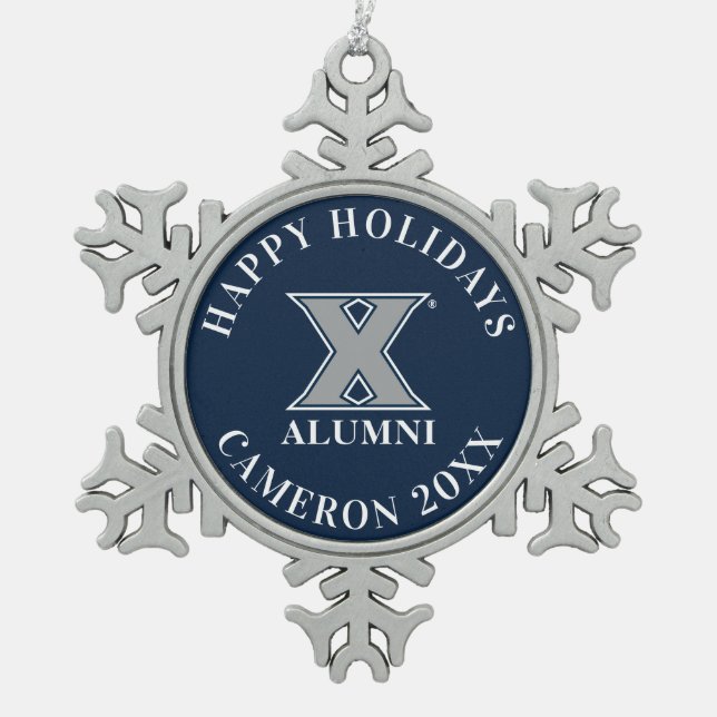 Xavier University Alumni Snowflake Pewter Christmas Ornament (Front)