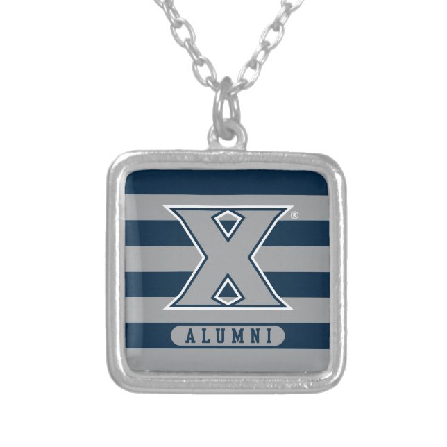 Xavier University Alumni Stripes Silver Plated Necklace (Front)