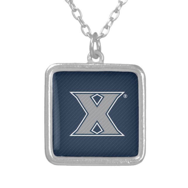 Xavier University Carbon Fiber Pattern Silver Plated Necklace (Front)