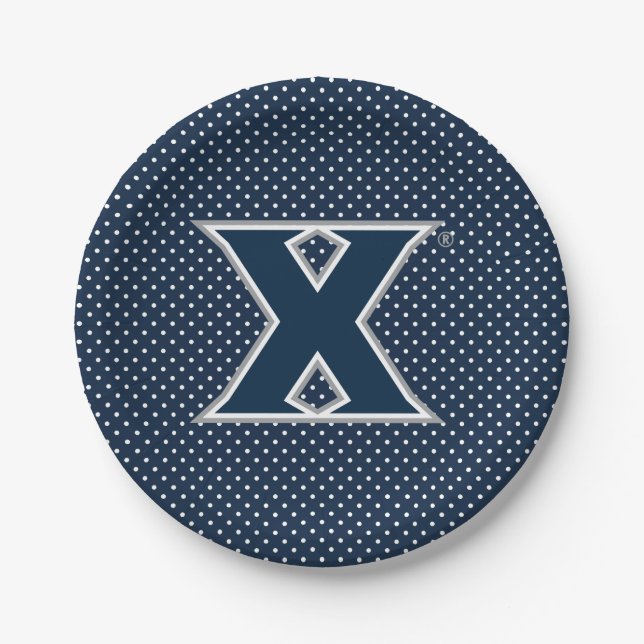 Xavier University Polka Dot Pattern Paper Plates (Front)