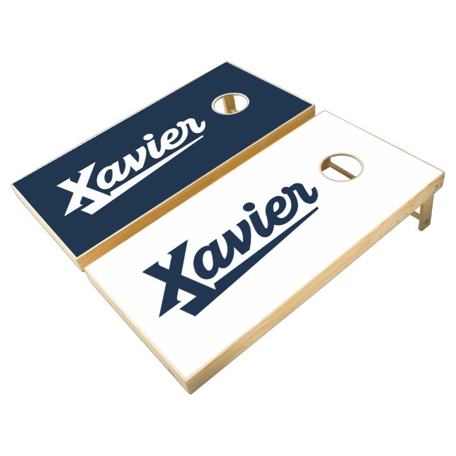 Xavier University Script Cornhole Set (Angled)