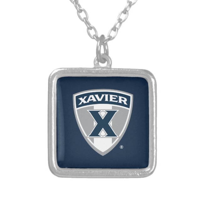 Xavier University Shield Silver Plated Necklace (Front)