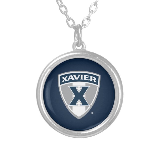 Xavier University Shield Silver Plated Necklace (Front)