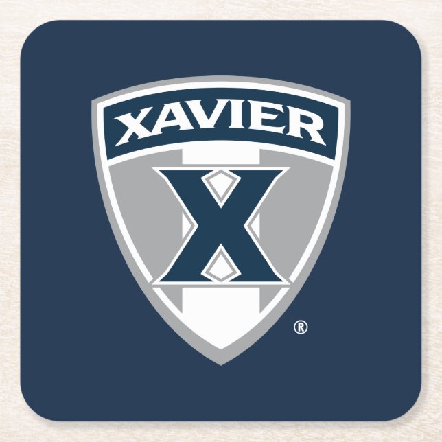 Xavier University Shield Square Paper Coaster (Front)
