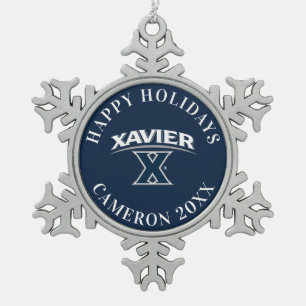 Xavier University X Snowflake Pewter Christmas Ornament