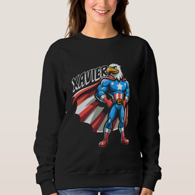 Xavier USA Eagle Patriotic Superhero for Boys Name Sweatshirt (Front)