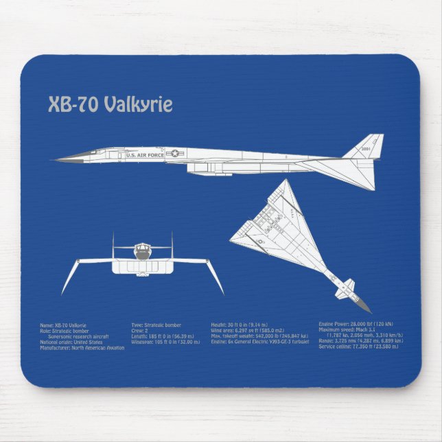 XB-70 Valkyrie - Airplane Blueprint Plans ABD Mouse Pad (Front)