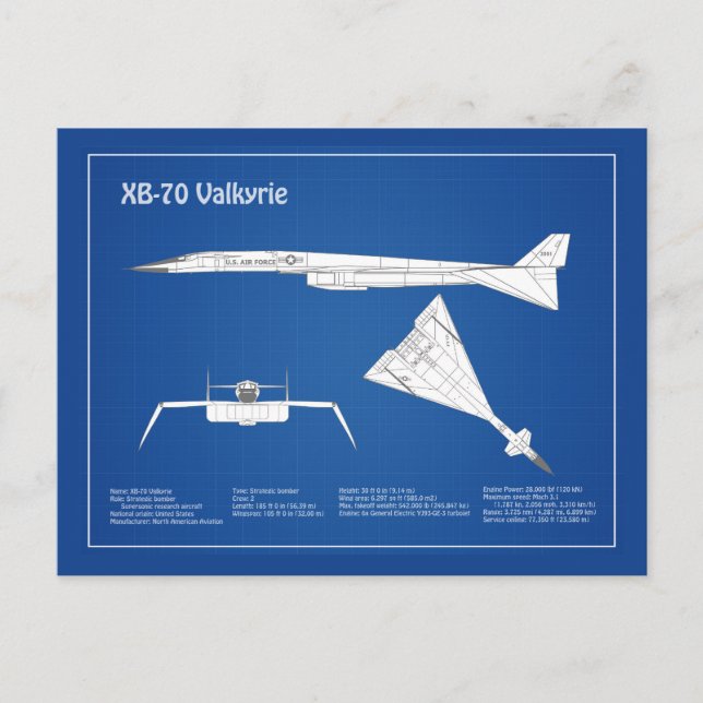 XB-70 Valkyrie - Airplane Blueprint Plans ABD Postcard (Front)