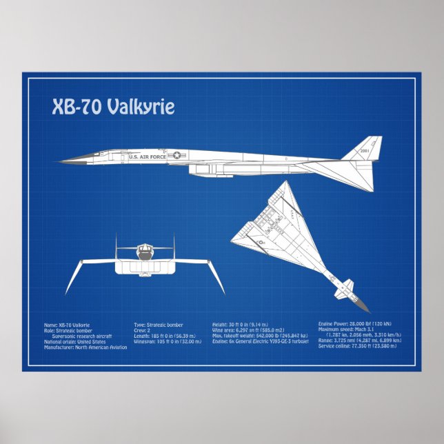 XB-70 Valkyrie - Airplane Blueprint Plans ABD Poster (Front)