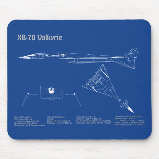 XB-70 Valkyrie - Airplane Blueprint Plans AD Mouse Pad (Front)