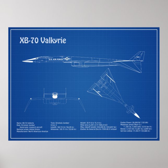 XB-70 Valkyrie - Airplane Blueprint Plans AD Poster (Front)