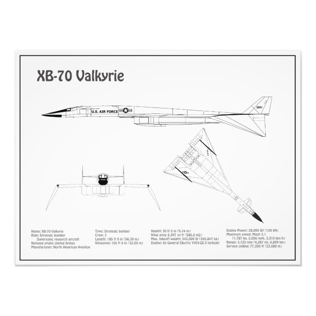 XB-70 Valkyrie - Airplane Blueprint Plans BD Photo Print (Front)