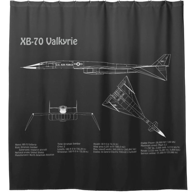 XB-70 Valkyrie - Airplane Blueprint Plans PD Shower Curtain (Front)