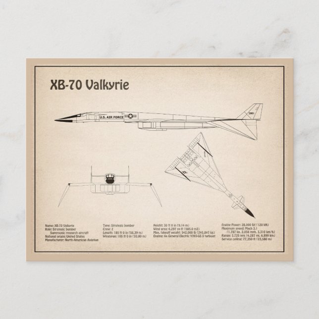 XB-70 Valkyrie - Airplane Blueprint Plans SD Postcard (Front)