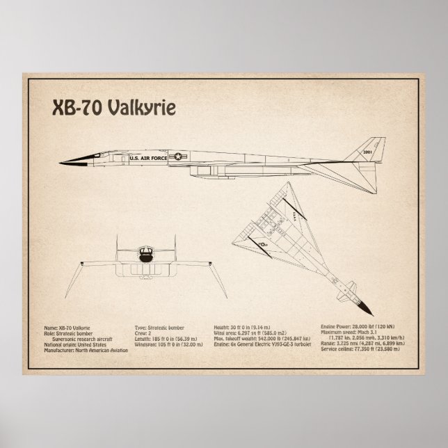 XB-70 Valkyrie - Airplane Blueprint Plans SD Poster (Front)