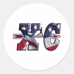 XC CROSS COUNTRY PATRIOTIC USA FLAG CLASSIC ROUND STICKER