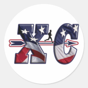 XC CROSS COUNTRY USA FLAG WRAPPED CLASSIC ROUND STICKER