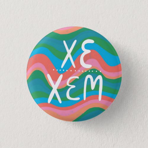 XEXEM Pronouns Colorful Handletter Green Pink Button