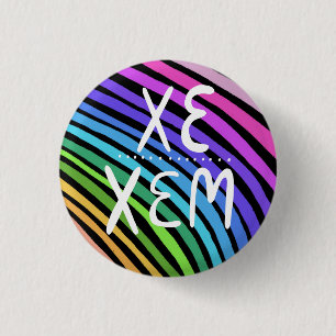 XE/XEM Pronouns Colorful Handlettered Rainbow Button