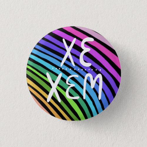 XEXEM Pronouns Colorful Handlettered Rainbow Button